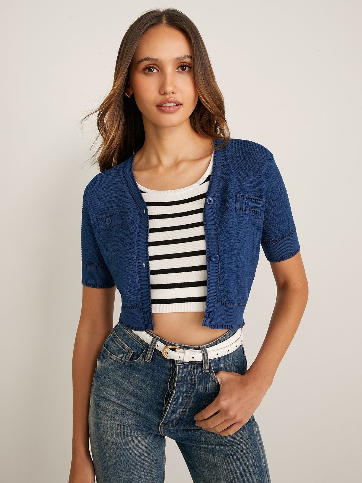 White short sleeve cardigan sweater on sale