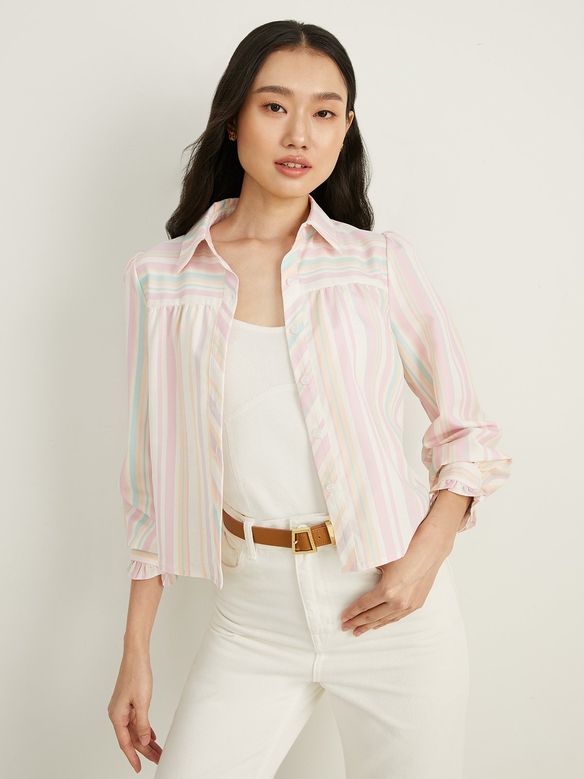 Striped Long Sleeve Shirt Multi Color Pomelo Fashion 5408