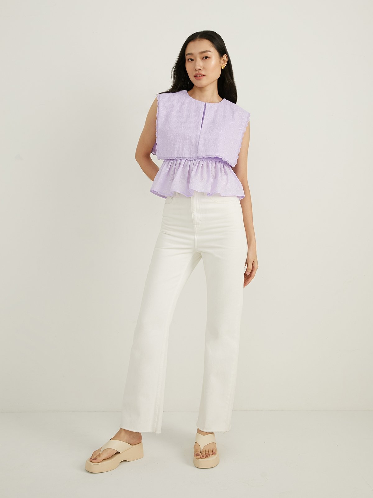 Scalloped Sleeveless Top Purple Pomelo Fashion