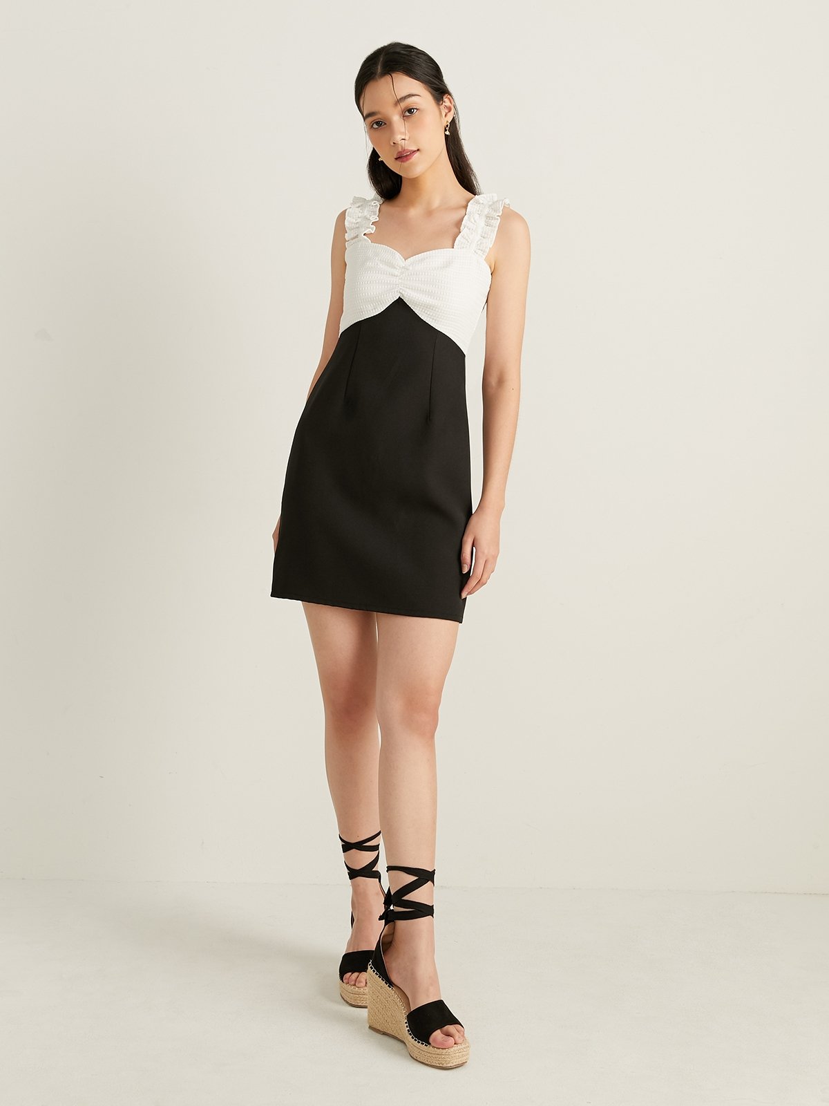 Two Tone Mini Dress Black White Pomelo Fashion