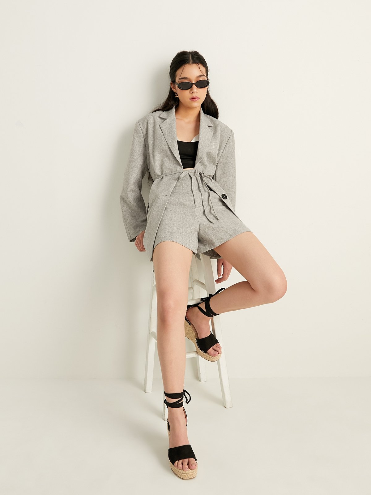 Grey clearance belted blazer