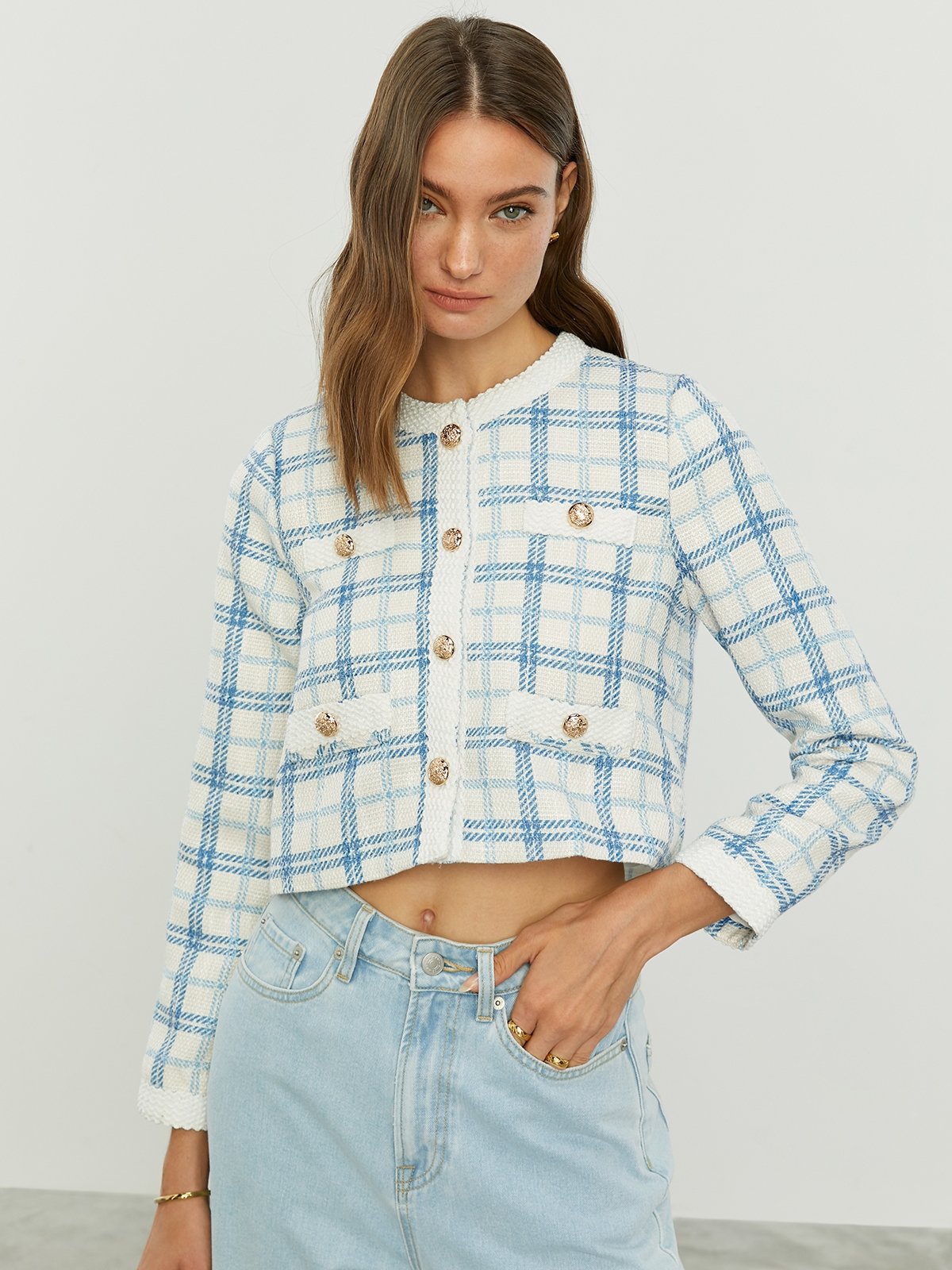 Checkered hotsell cropped jacket