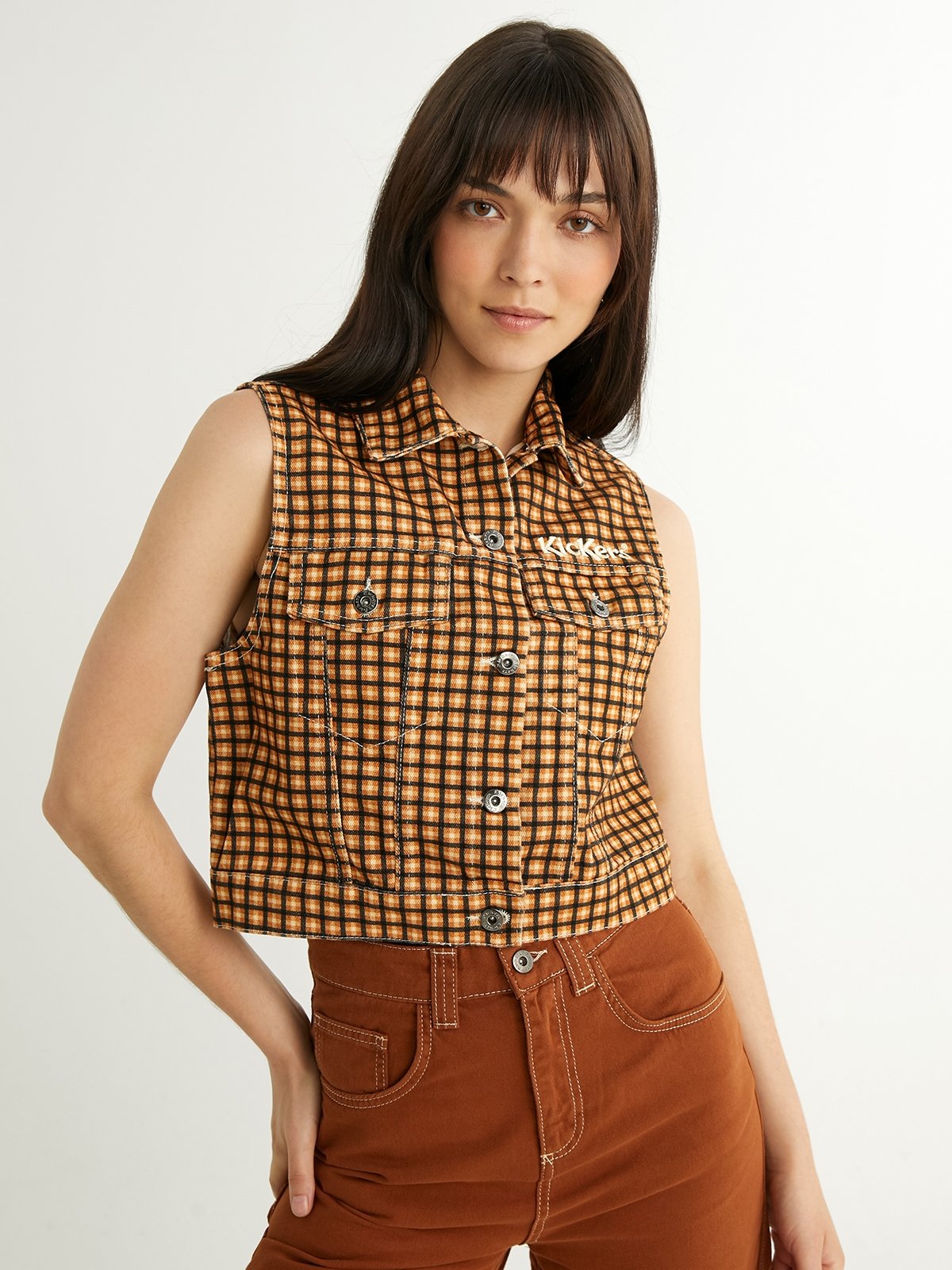 Checked denim jacket online