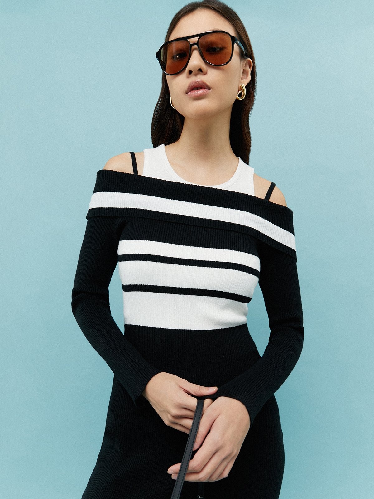 Striped Maxi Dress Black Pomelo Fashion