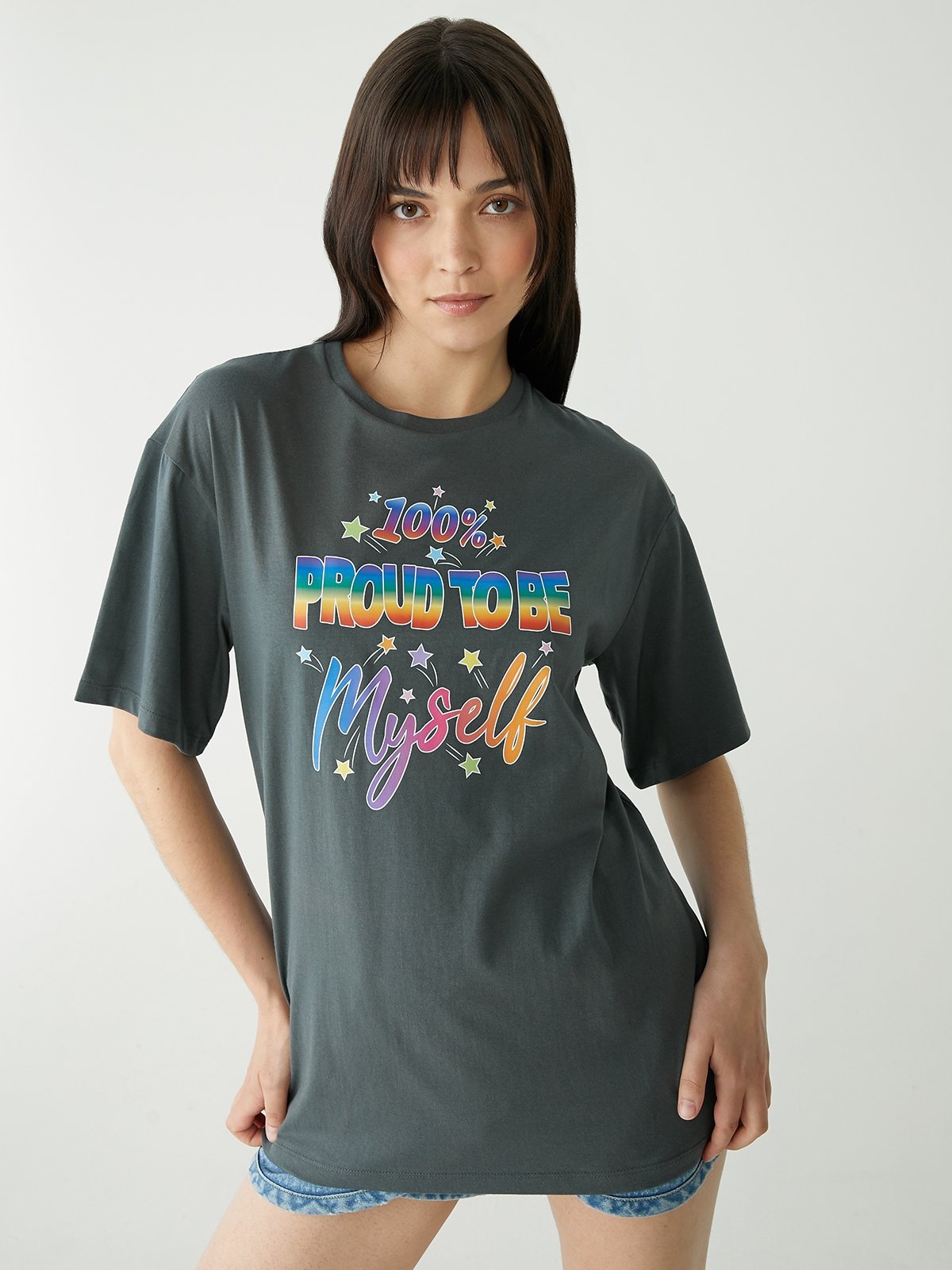 Pomelo Pride Proud To Be Myself Tee Dark Grey
