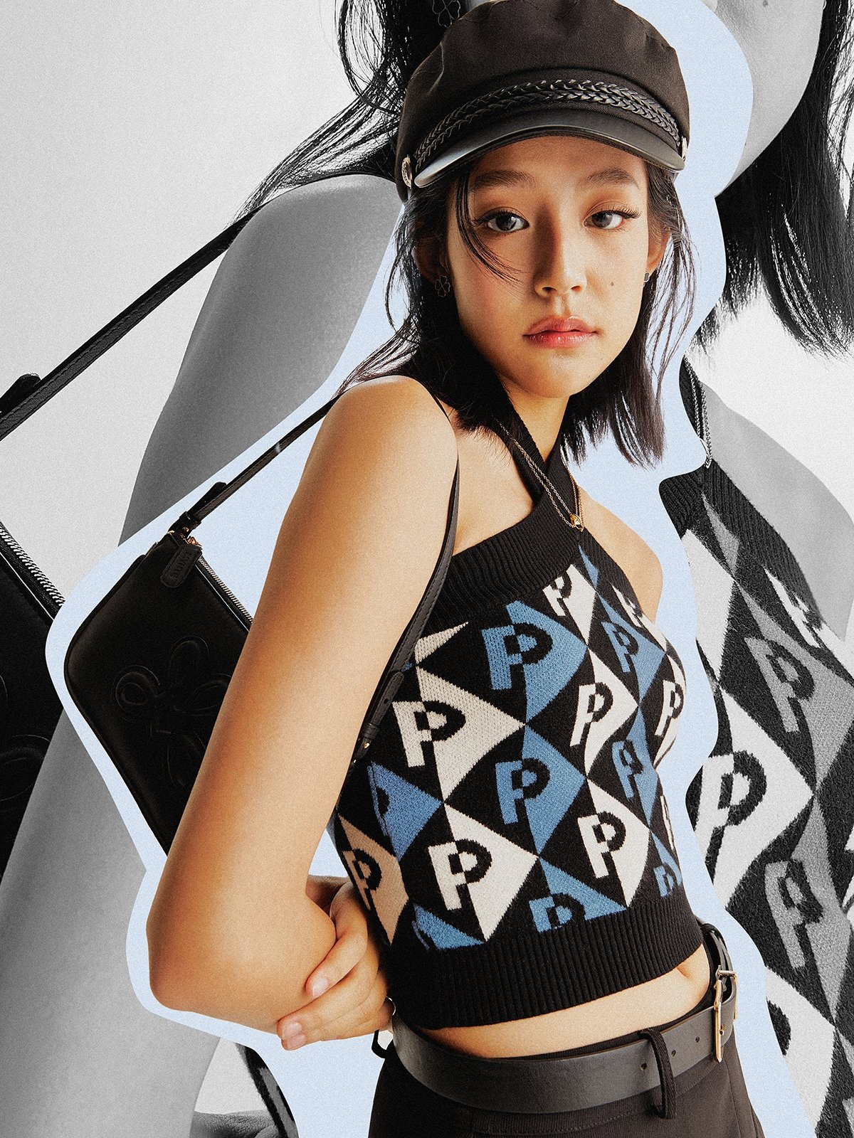 Logo Embroidered Halter Neck Top Multi Color Pomelo Fashion