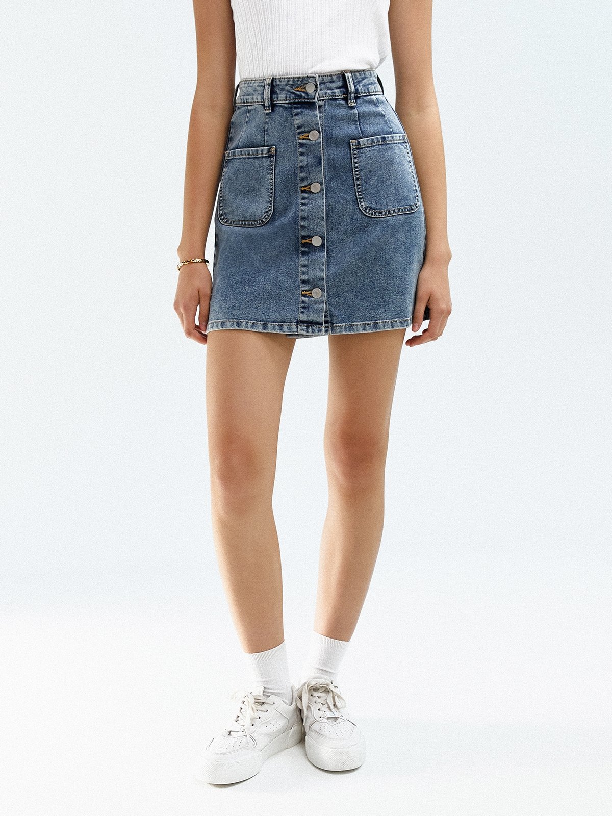 A line button down denim skirt cheap