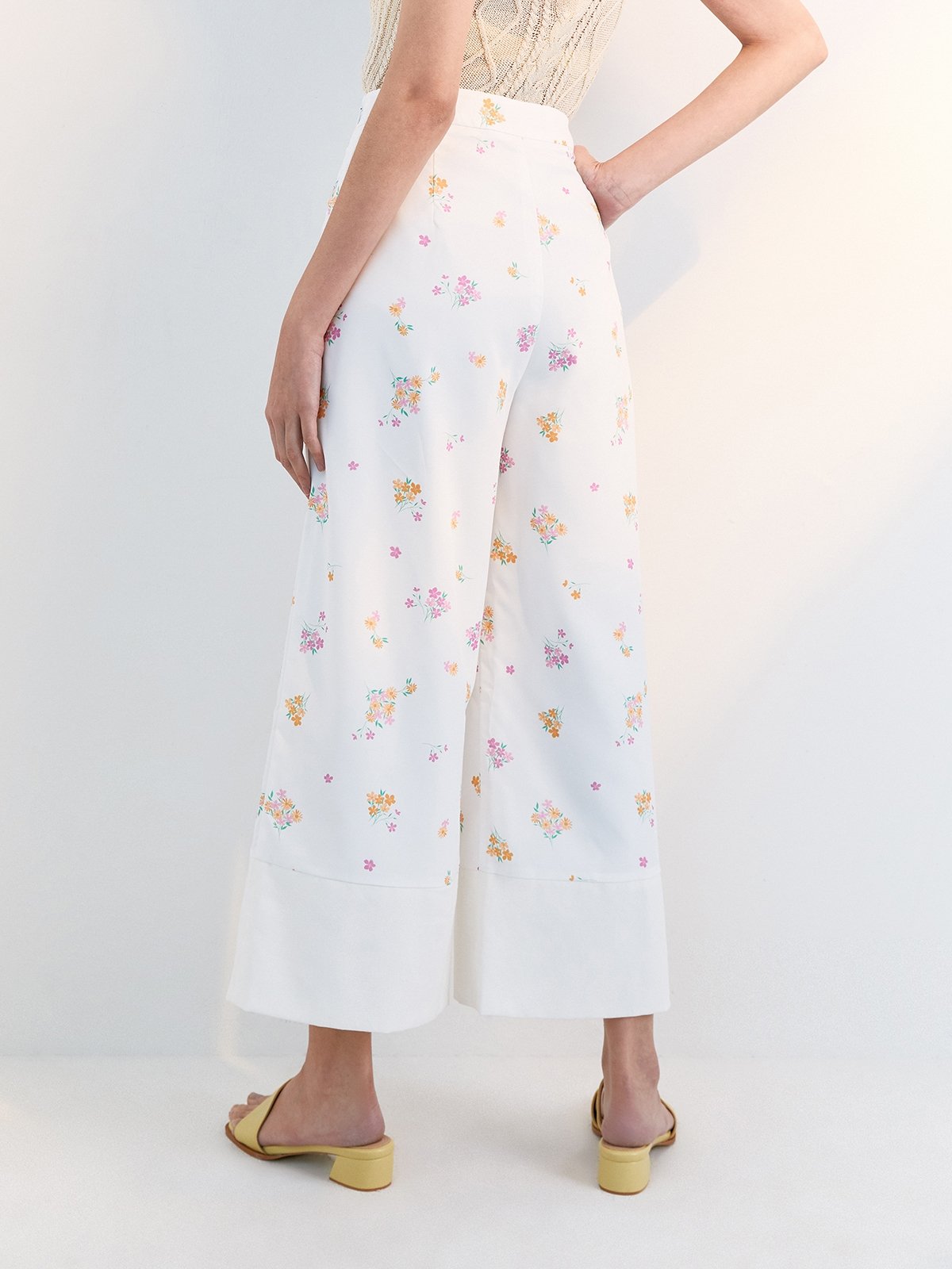 White floral palazzo pants clearance