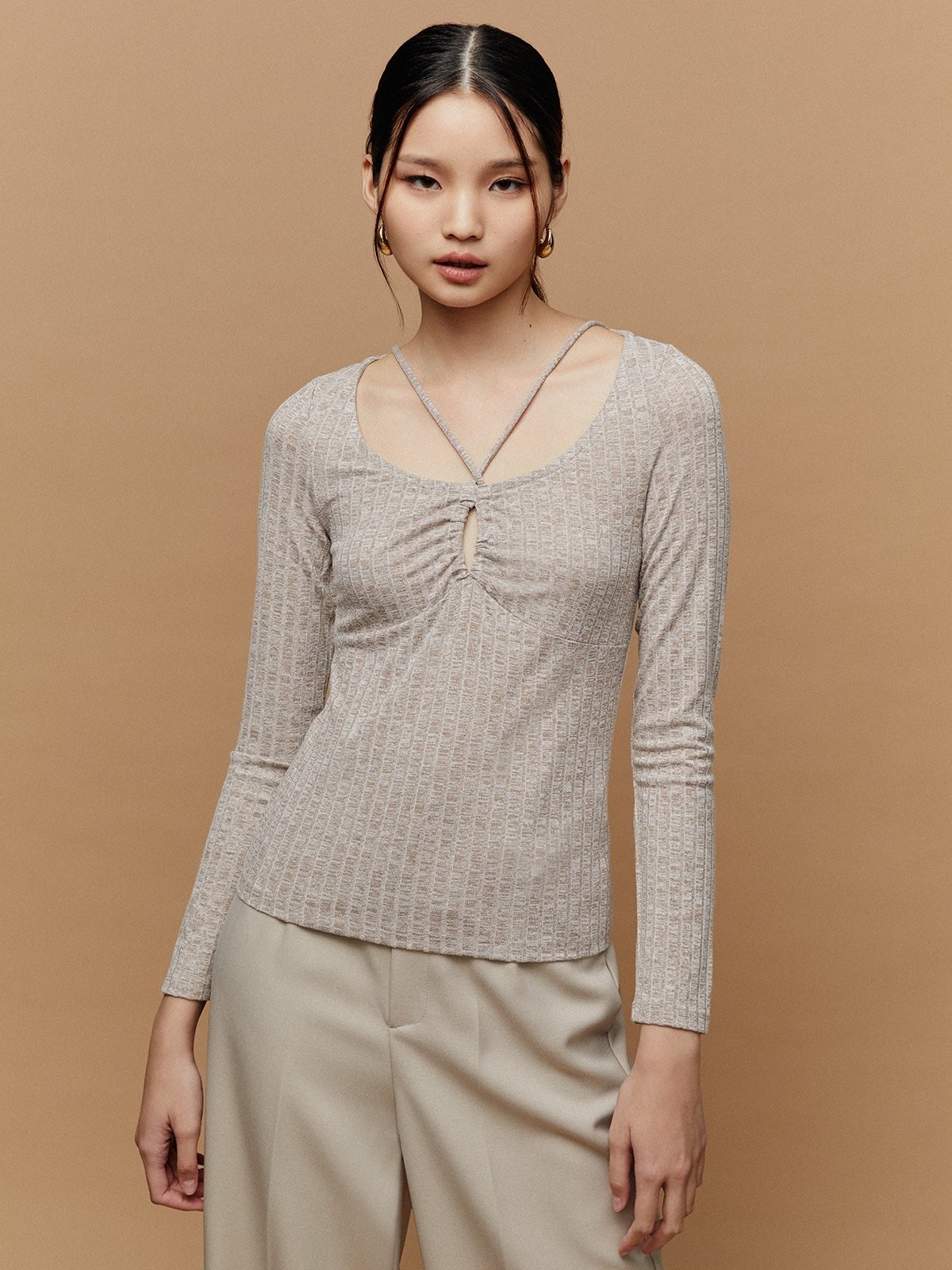 Long Sleeve Eyelet Blouse - White - Pomelo Fashion