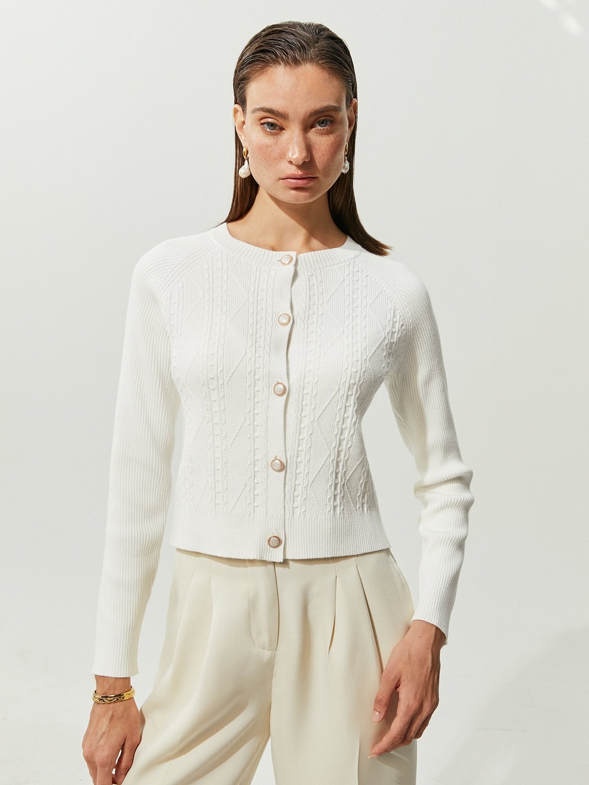 Textured Cardigan White