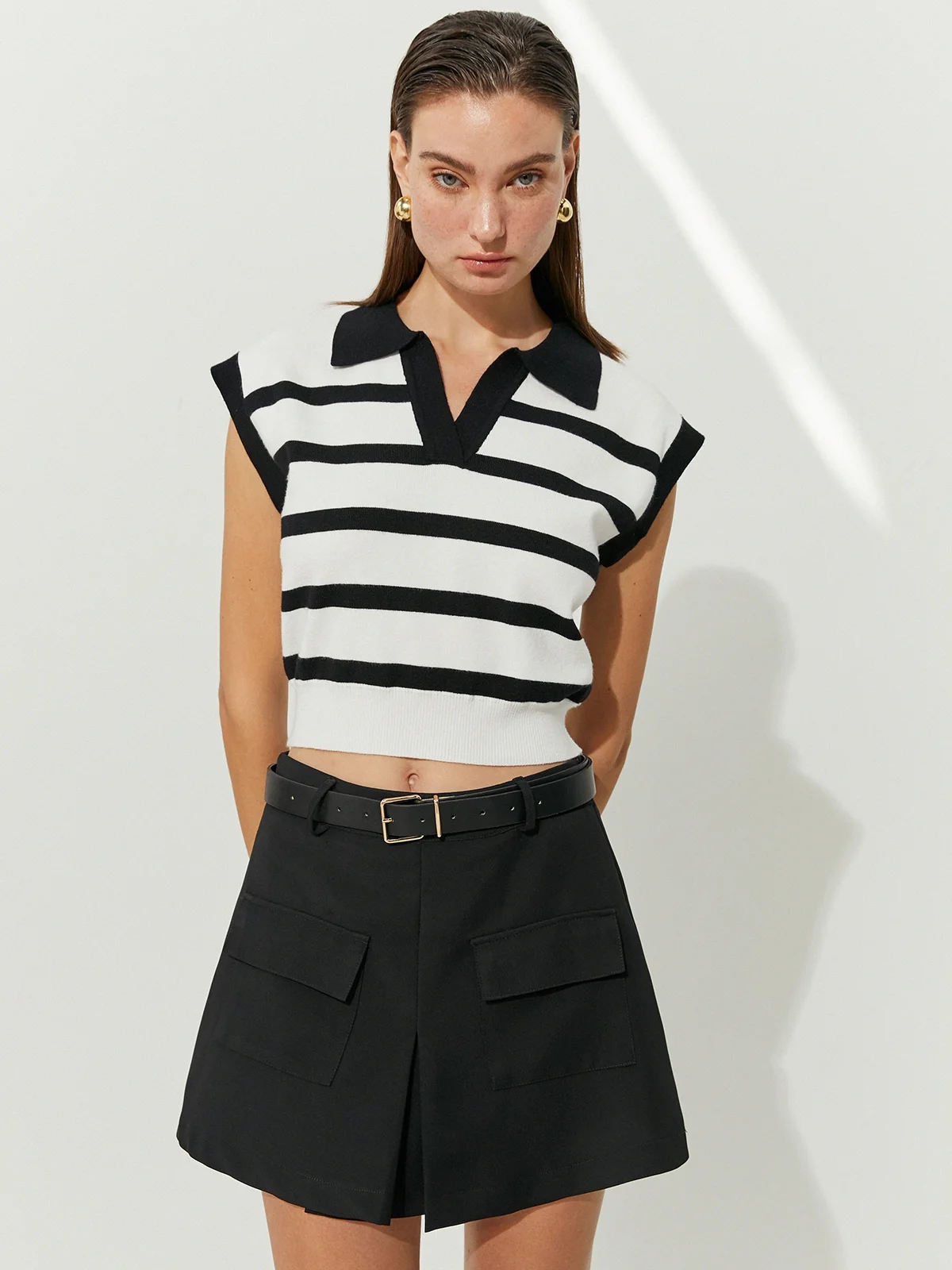 striped polo shirt black and white