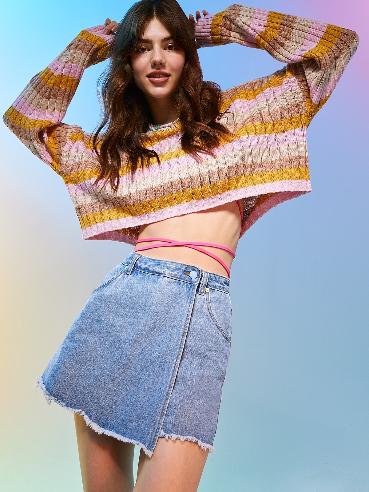 Denim Skort Light Blue Pomelo Fashion