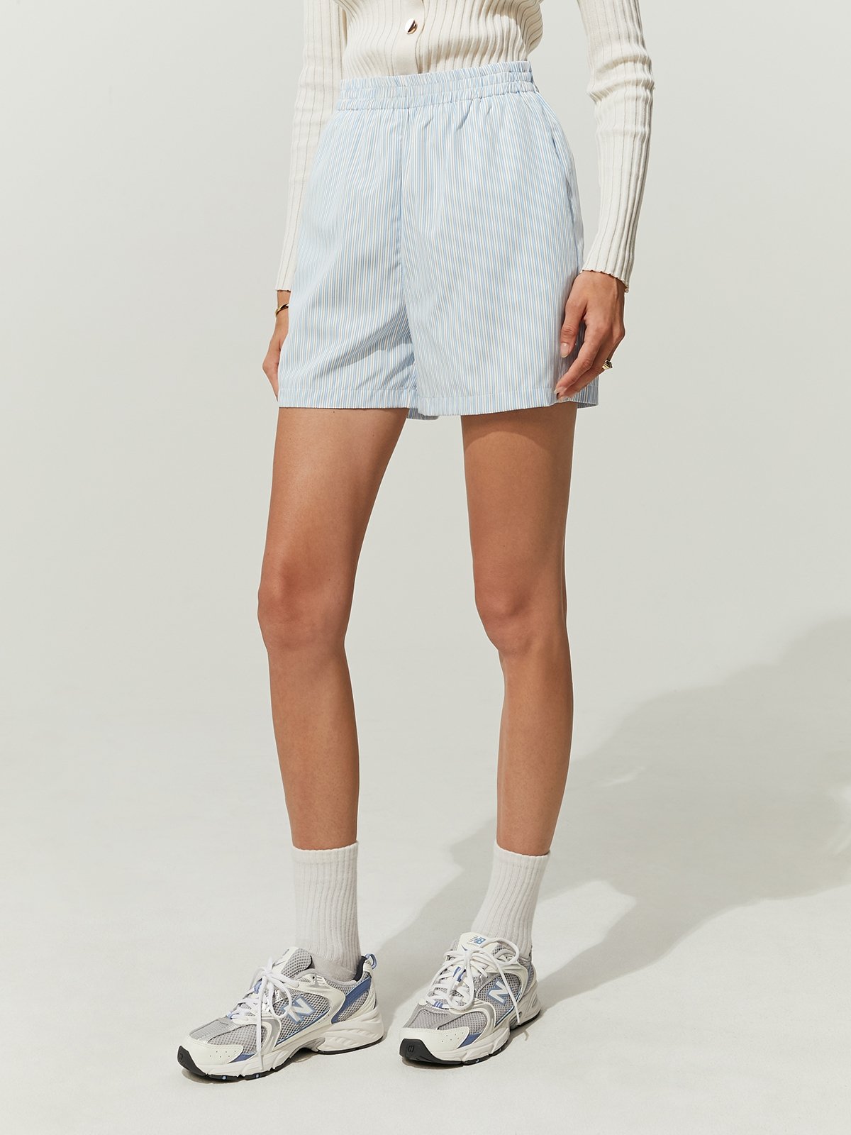 Grey and cheap white striped shorts