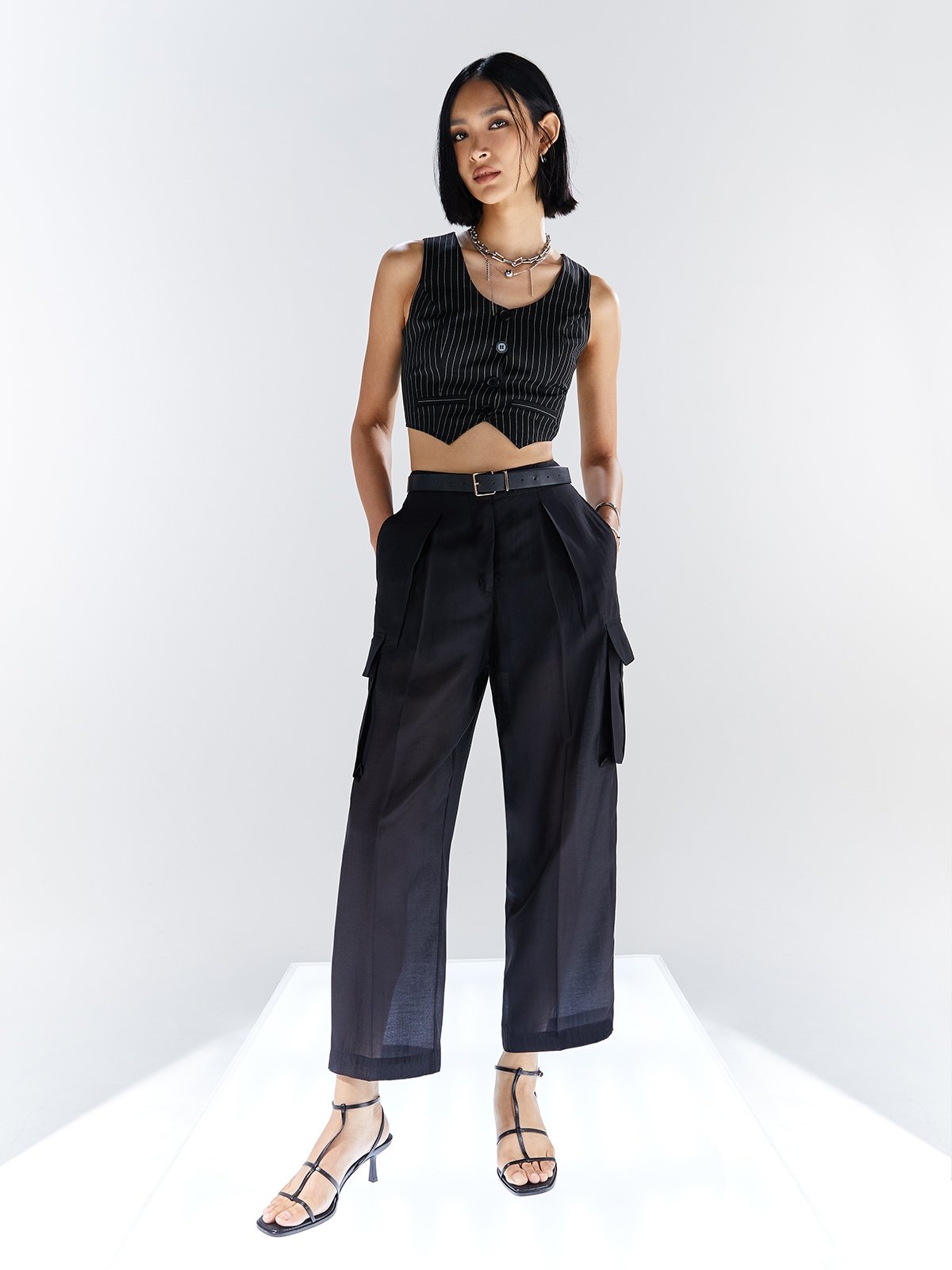 Buttoned High Waisted Cargo Pants