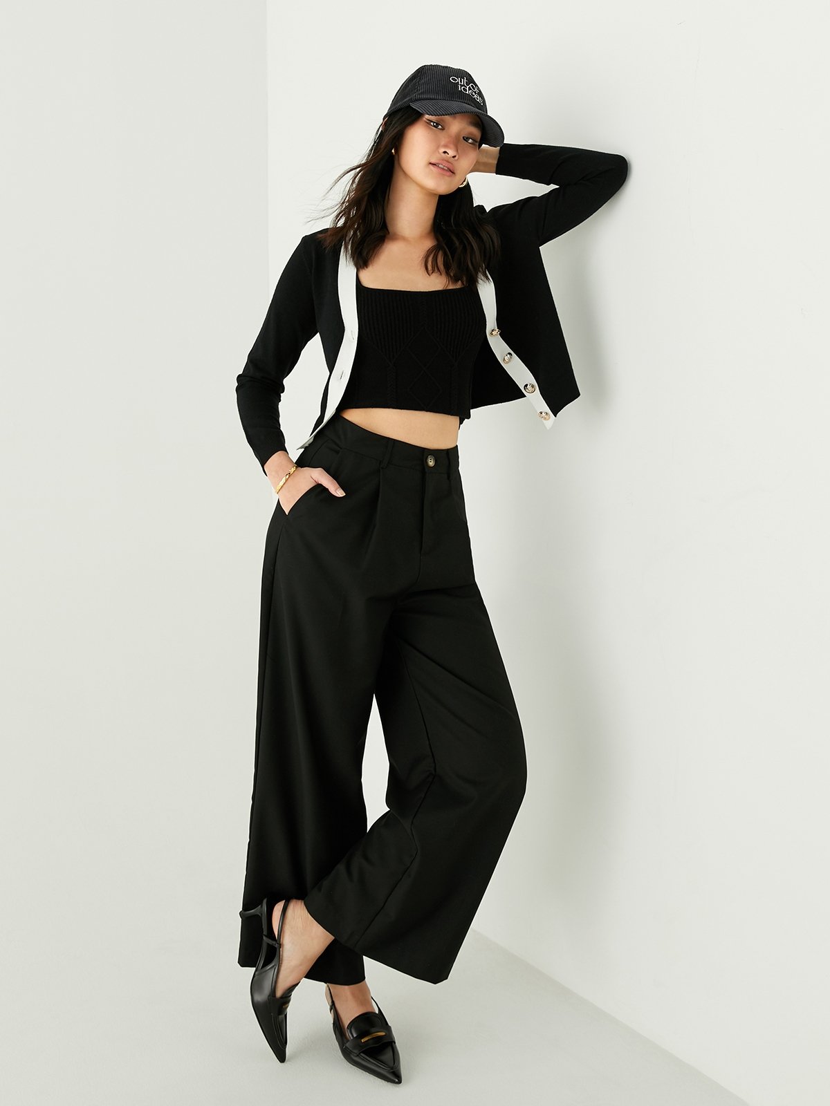 V neck cardigan black pomelo fashion