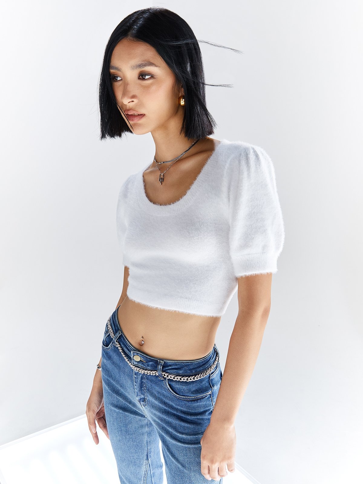 White leather crop on sale top