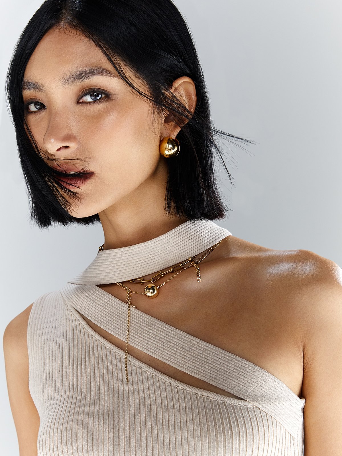One Shoulder Cut Out Top Cream Pomelo Fashion