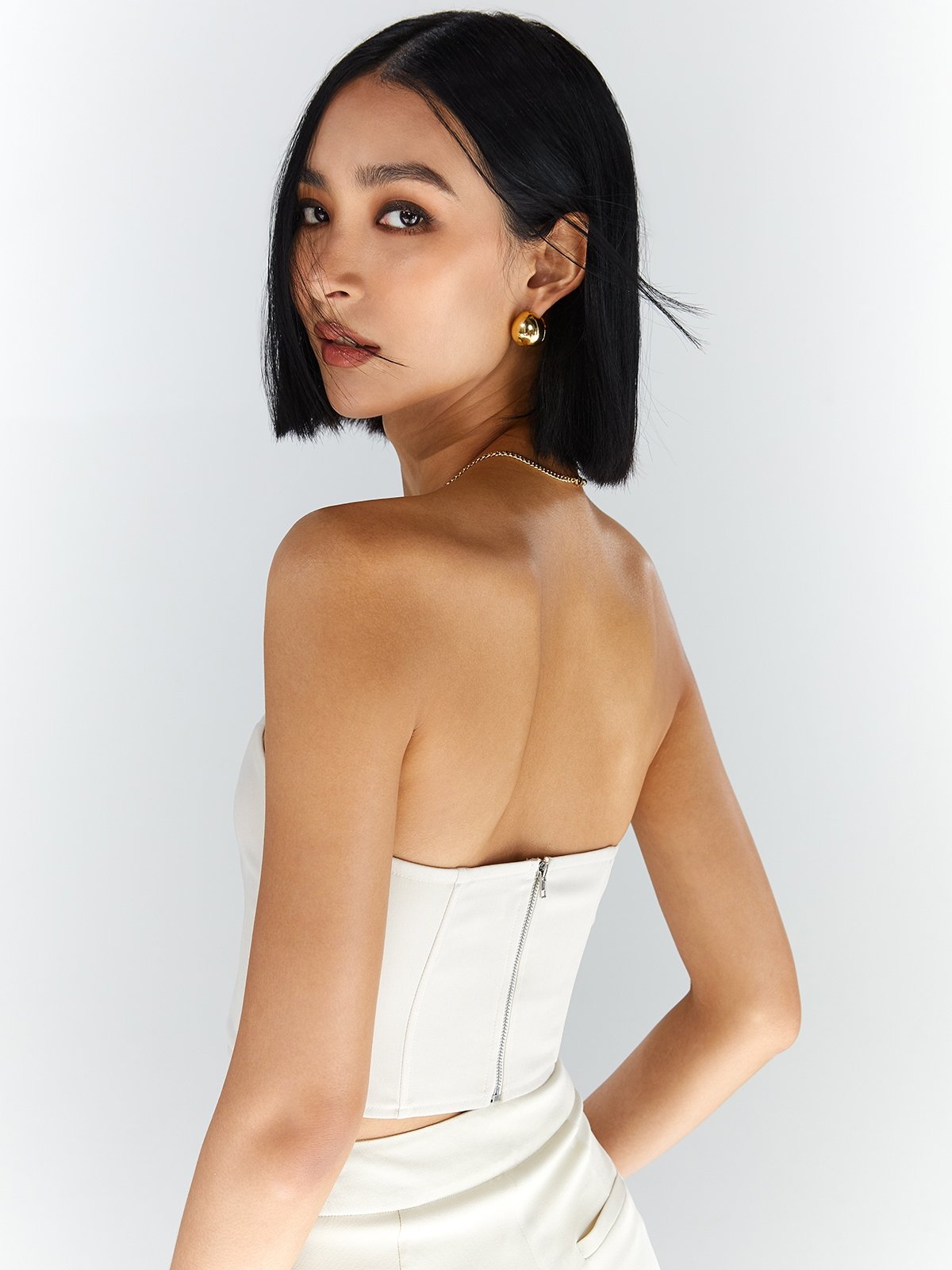 White store strapless shirt