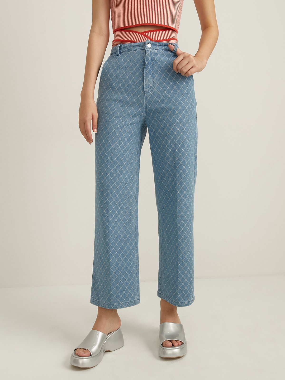 American-Style Quilted Diamond Pattern Blade-Cut Pants