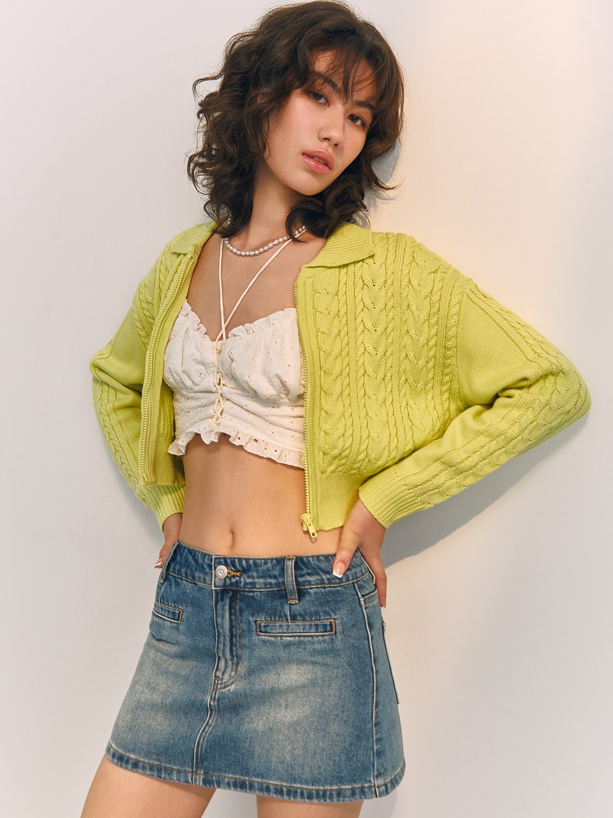 Knitted Cardigan - Green - Pomelo Fashion