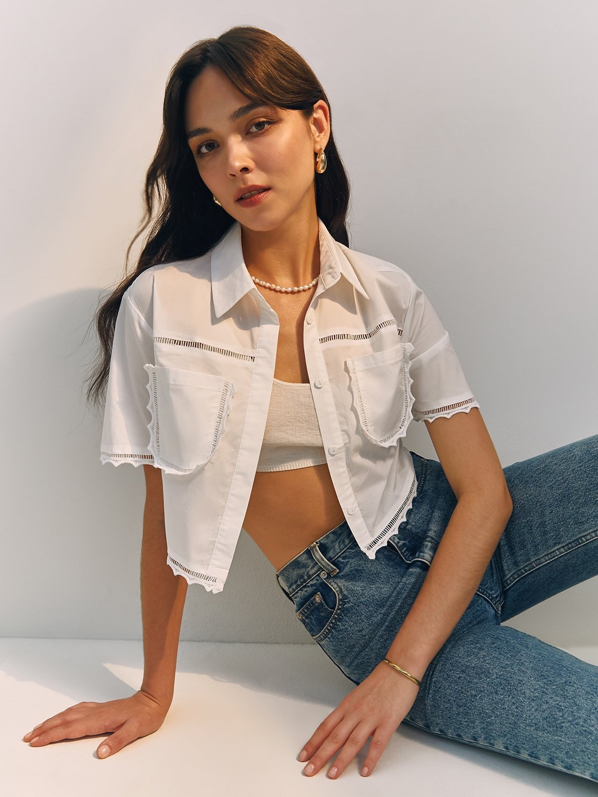White denim short new arrivals sleeve shirt