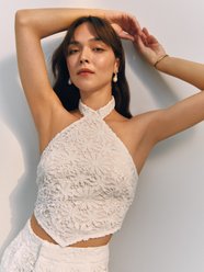 Halter Lace Sleeveless Top Off White Pomelo Fashion
