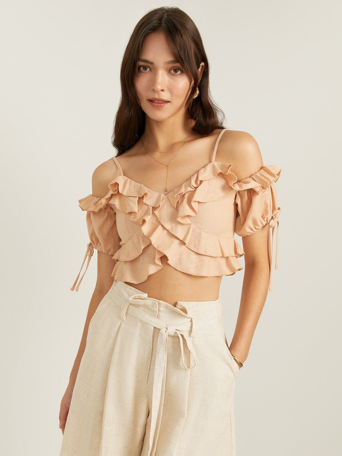 Nude off the shop shoulder top