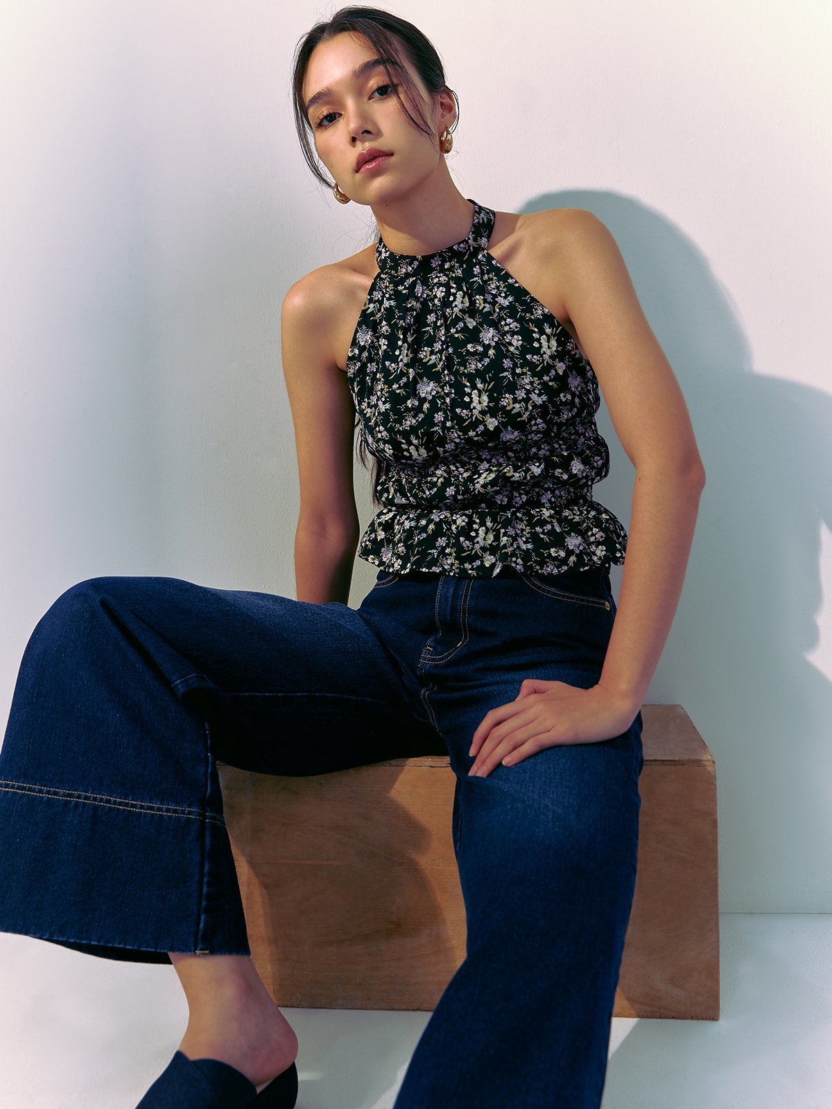 Black halter neck blouse discount
