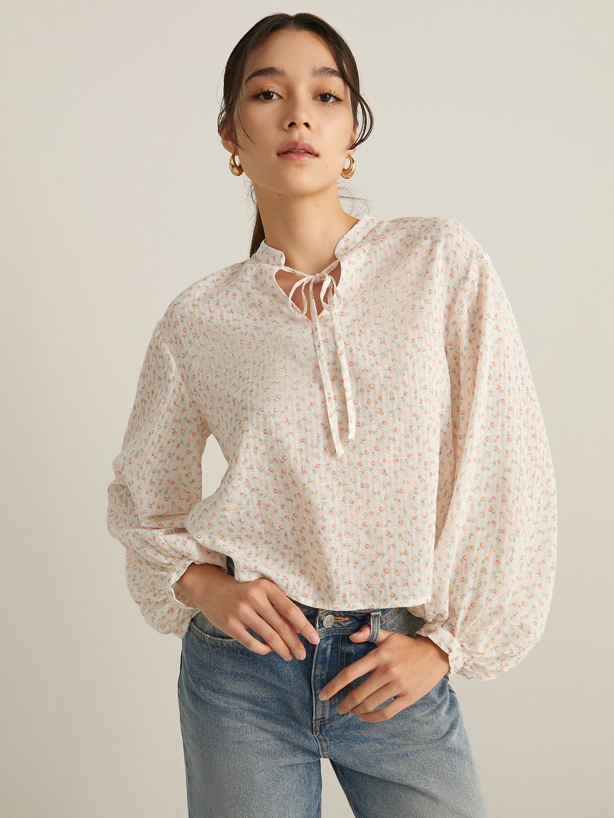 Floral Balloon Sleeve Blouse Multi Color Pomelo Fashion