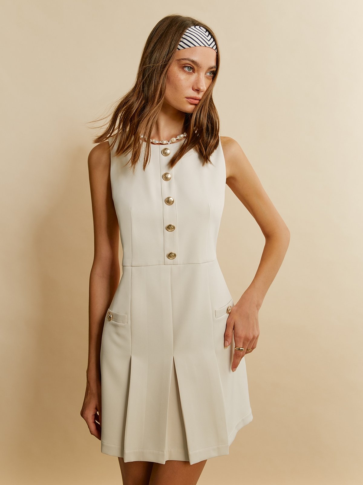 Ivory Denim Sleeveless Mini Dress main image 1