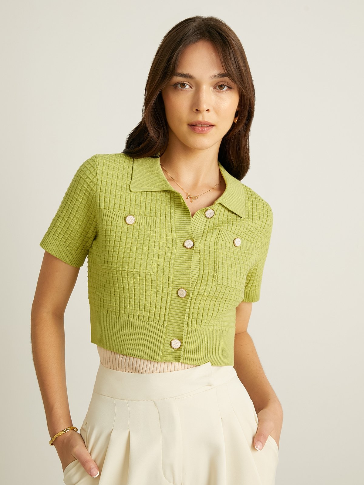 Green Crop Top with Printed Skirt