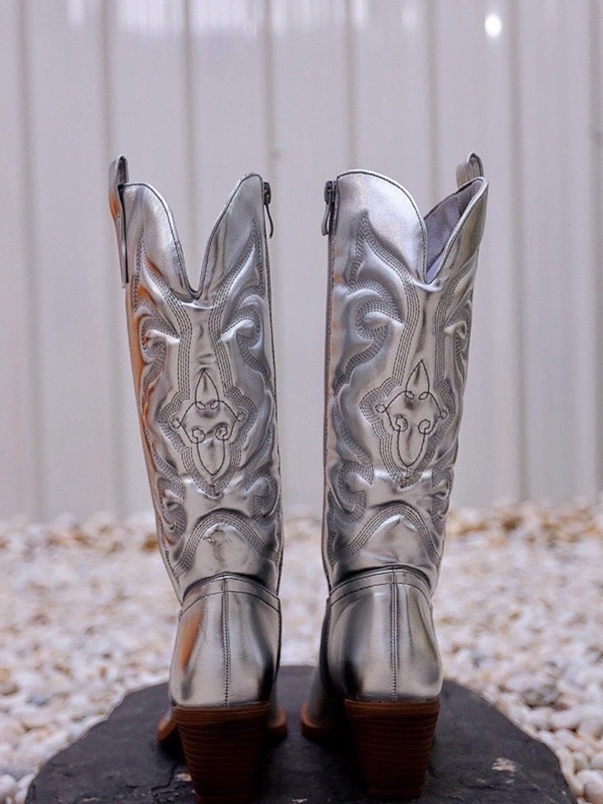 Grey metallic boots outlet