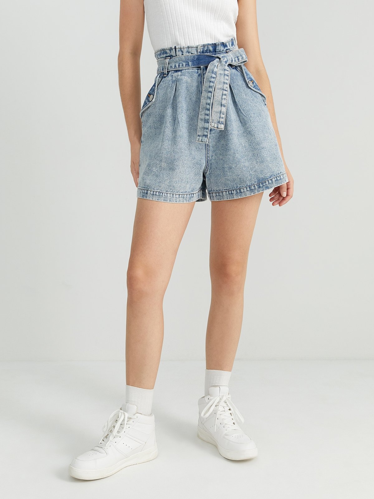 Light blue paperbag shorts deals