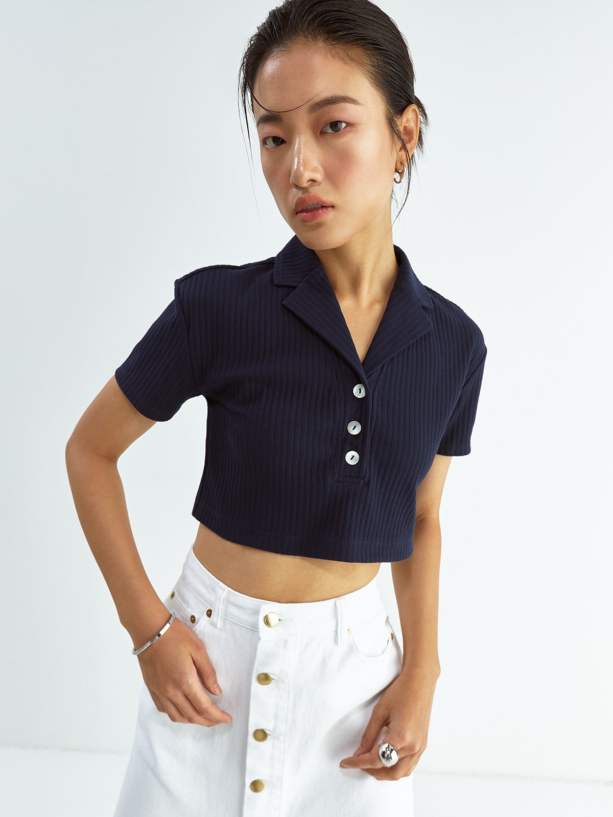 Button down discount polo crop top