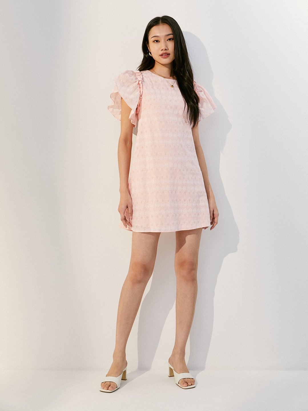 Ruffle Sleeve Mini Dress - Light Pink - Pomelo Fashion
