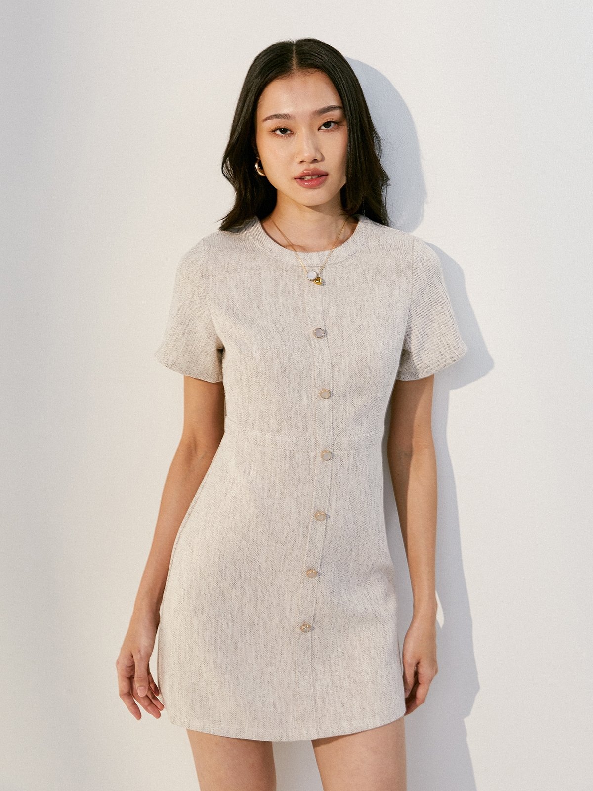 Tweed Mini Dress Light Grey