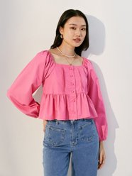 Ruffle Long Sleeve Blouse Fuchsia Pomelo Fashion