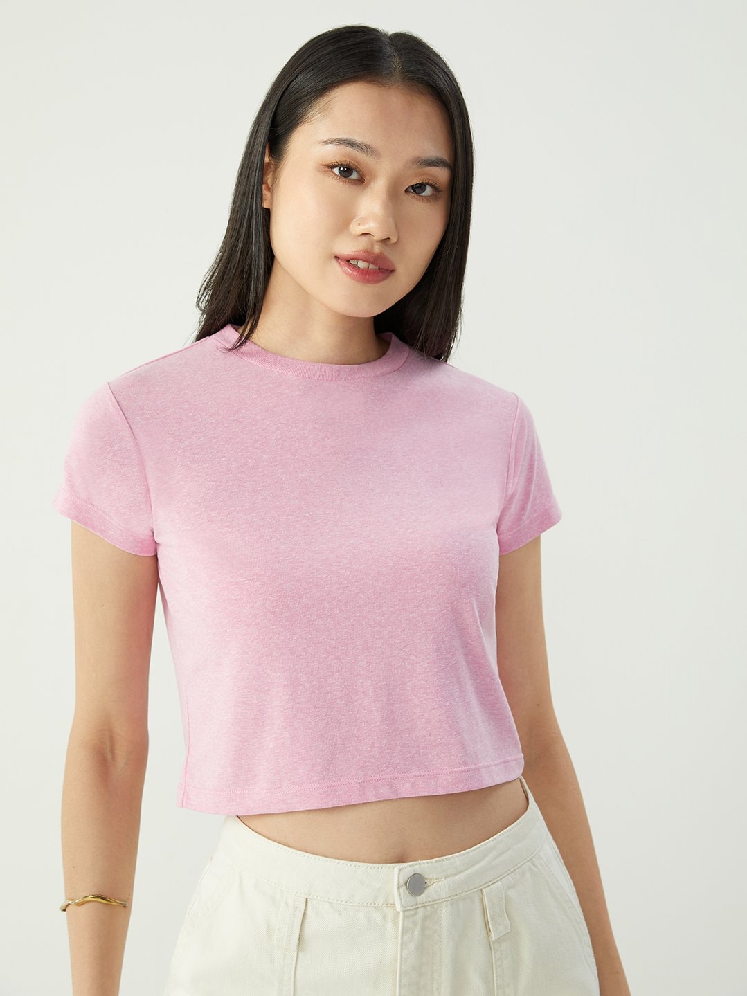 Basic Crop Top - Pink - Pomelo Fashion