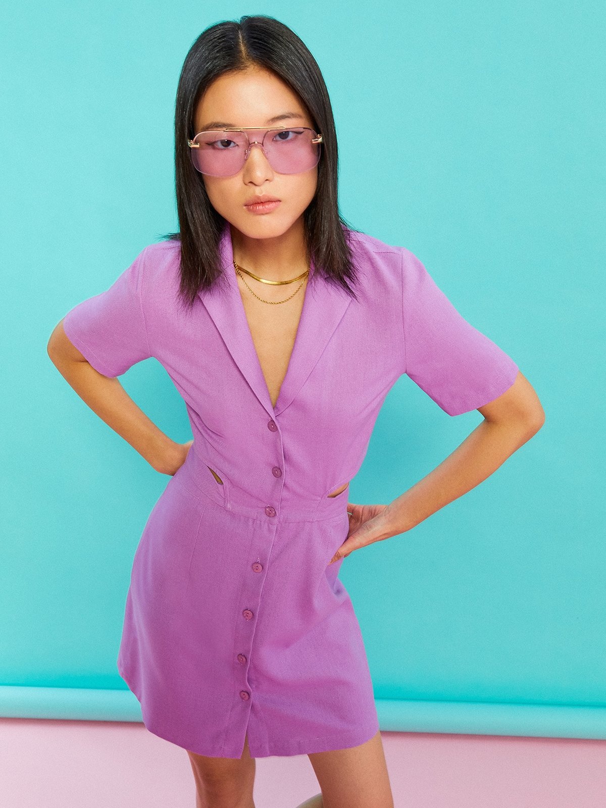 V neck Mini Dress Purple Pomelo Fashion v-neck-mini-dress-purple-pomelo-fashion