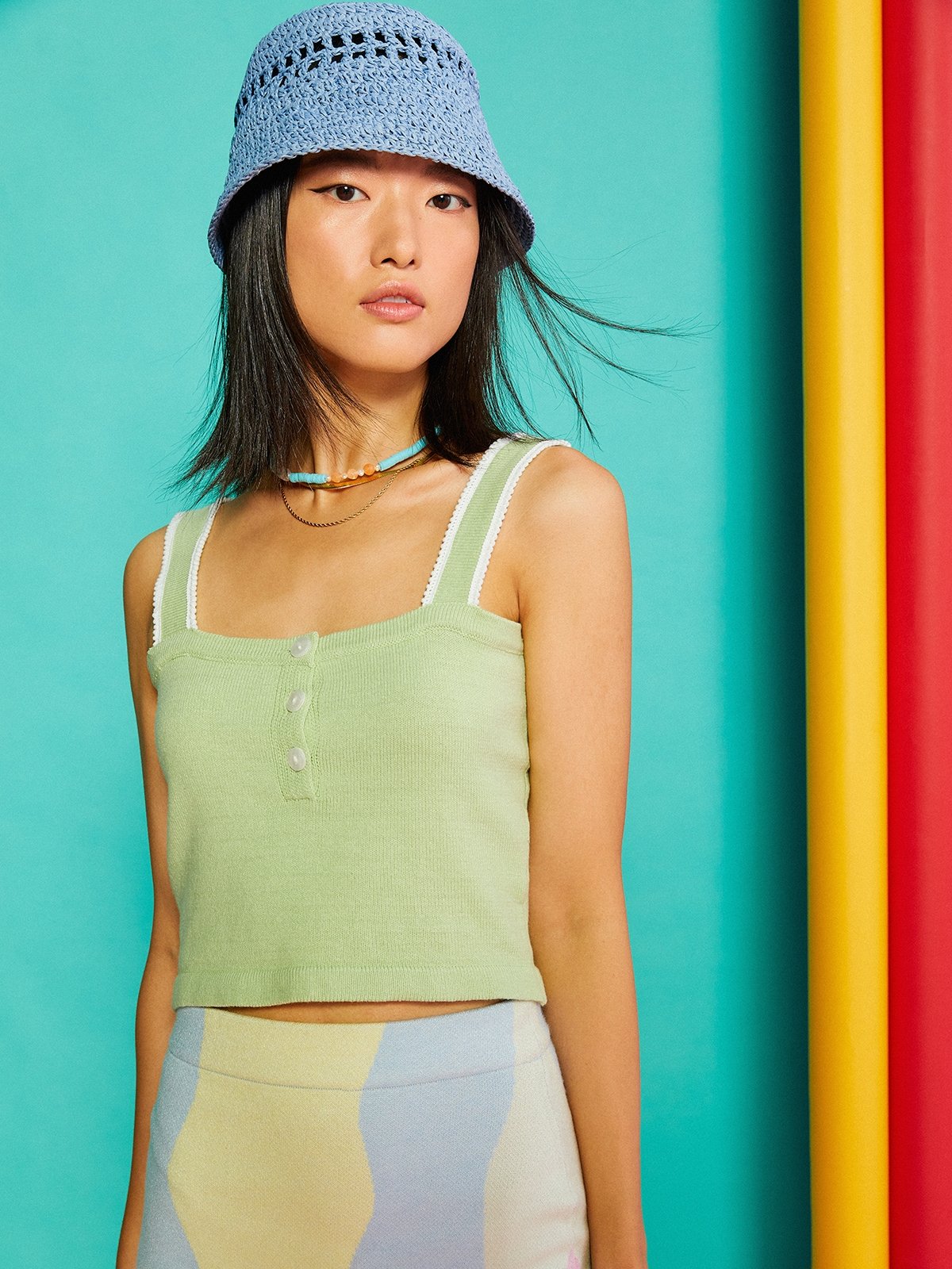 Contrast Trim Tank Top Green Pomelo Fashion