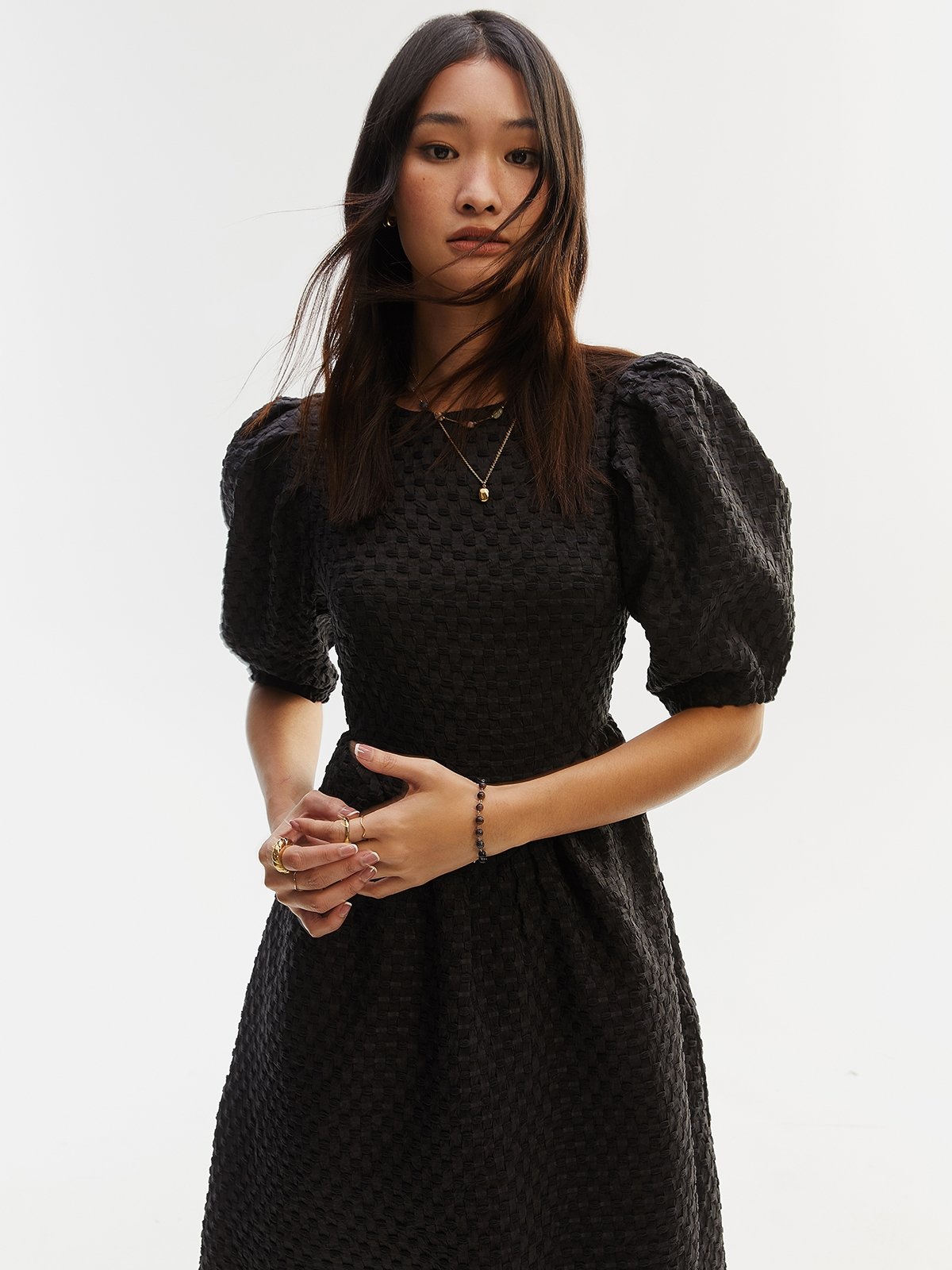Ruffle Midi Dress Black Pomelo Fashion