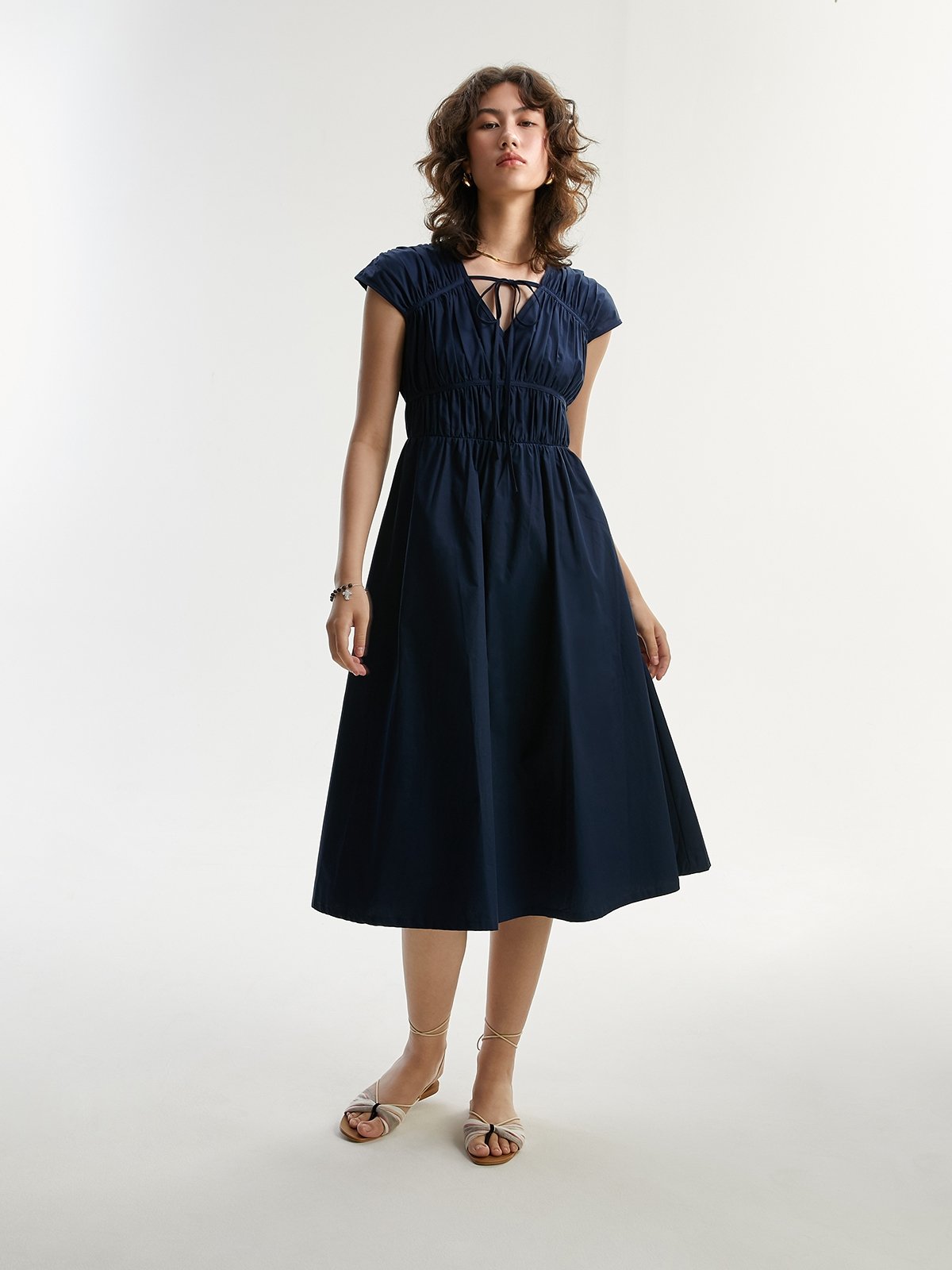 Ruched Midi Dress Navy Pomelo Fashion