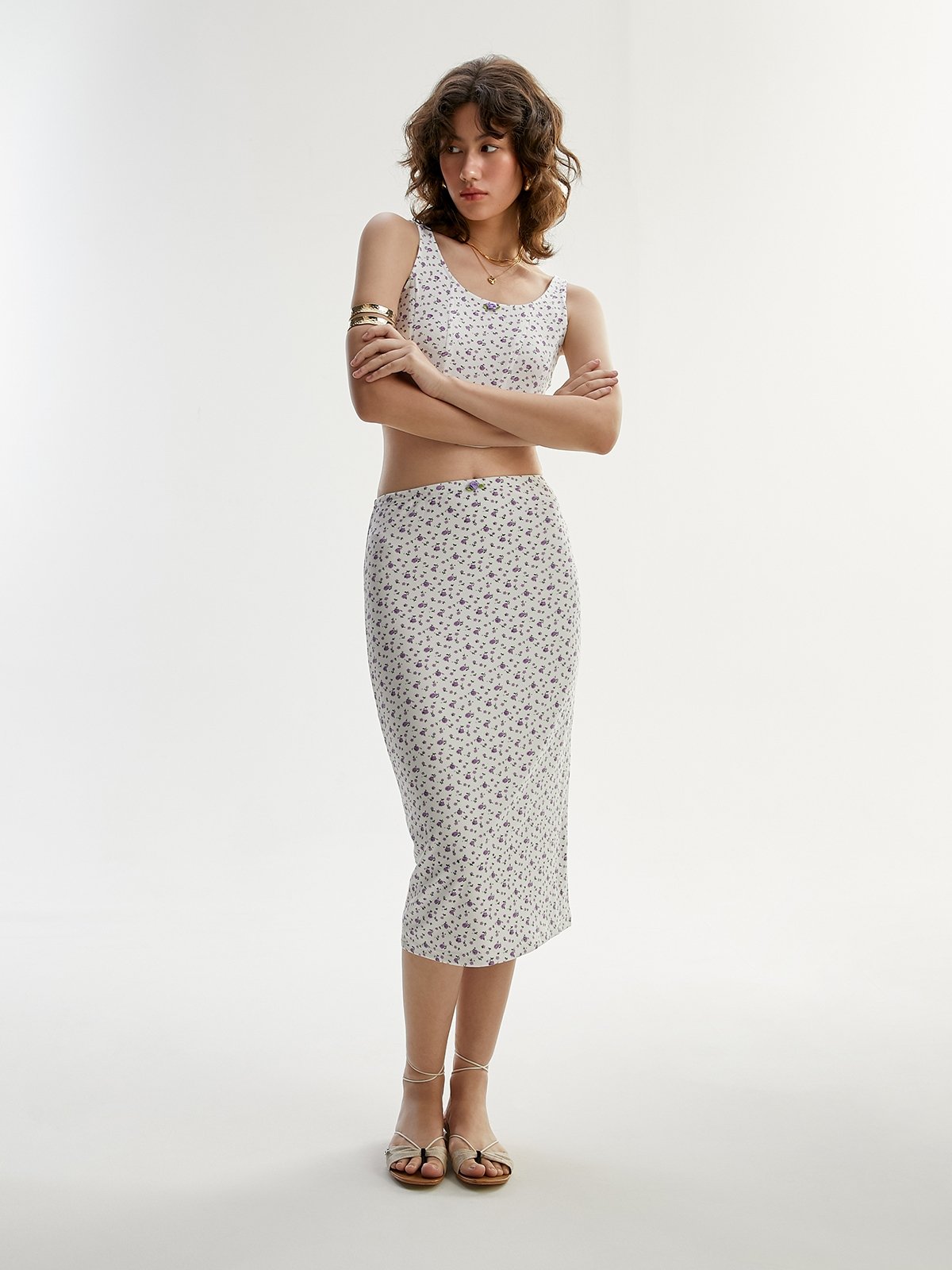 White floral midi skirt cheap
