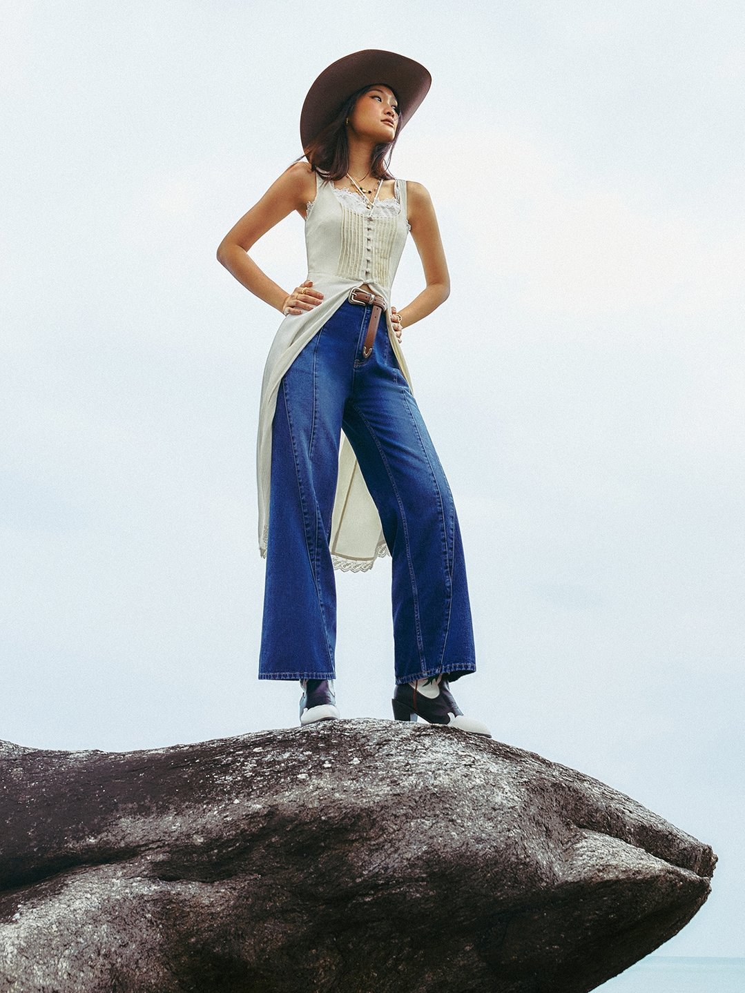Sustainable Fit and Flare Pants - Dark Blue - Pomelo Fashion