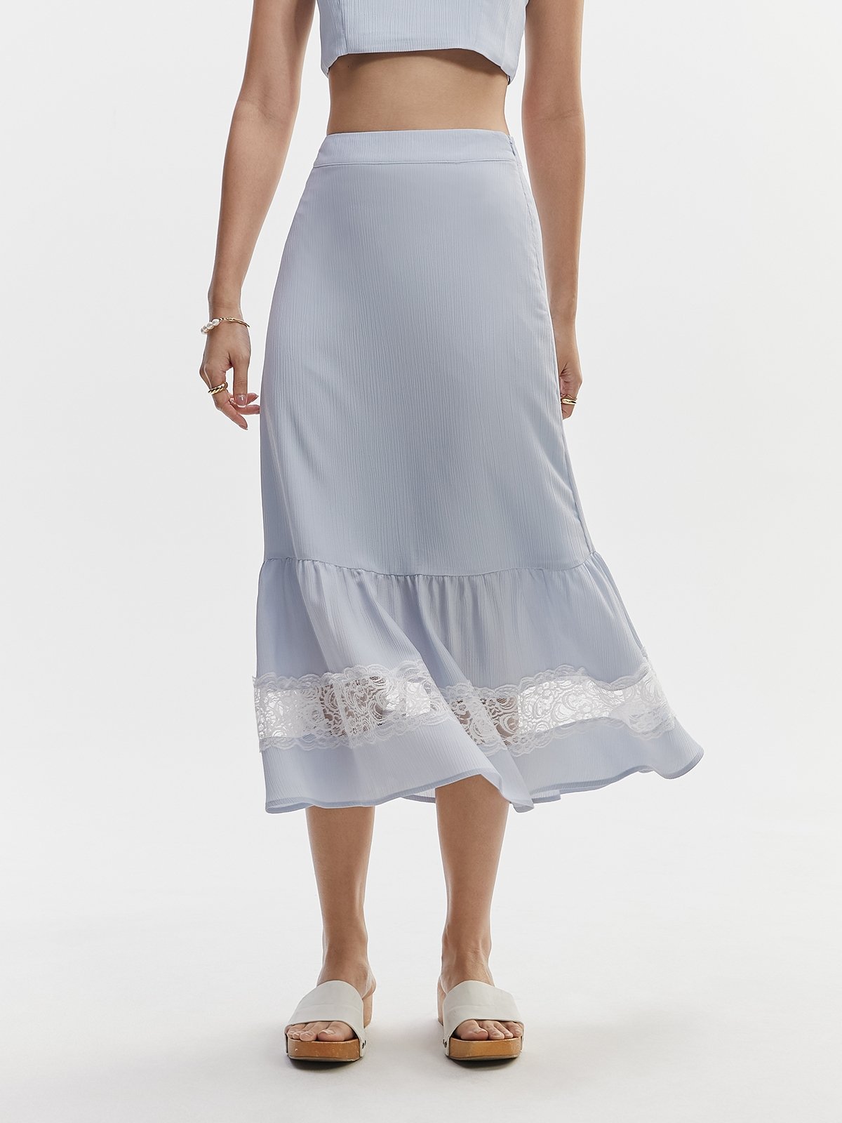 Lace Midi Skirt Blue Pomelo Fashion