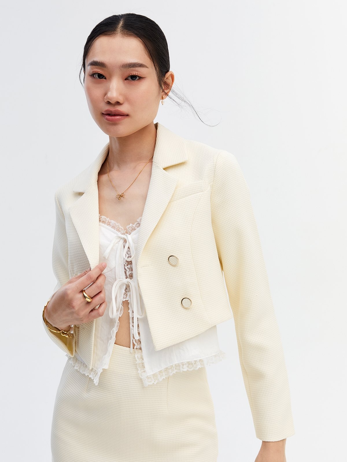 Cropped Blazer Ivory Pomelo Fashion