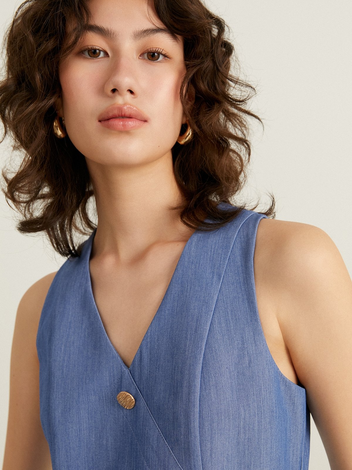 Button Embellished Mini Dress Blue Pomelo Fashion button-embellished-mini-dress-blue-pomelo-fashion