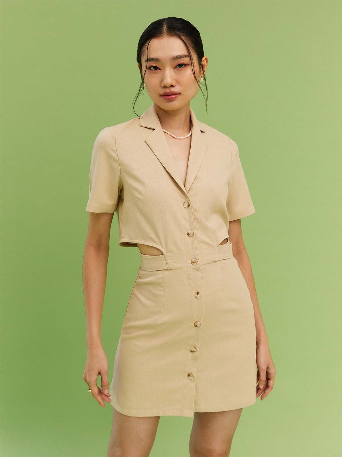 cut-out-mini-dress-beige-pomelo-fashion
