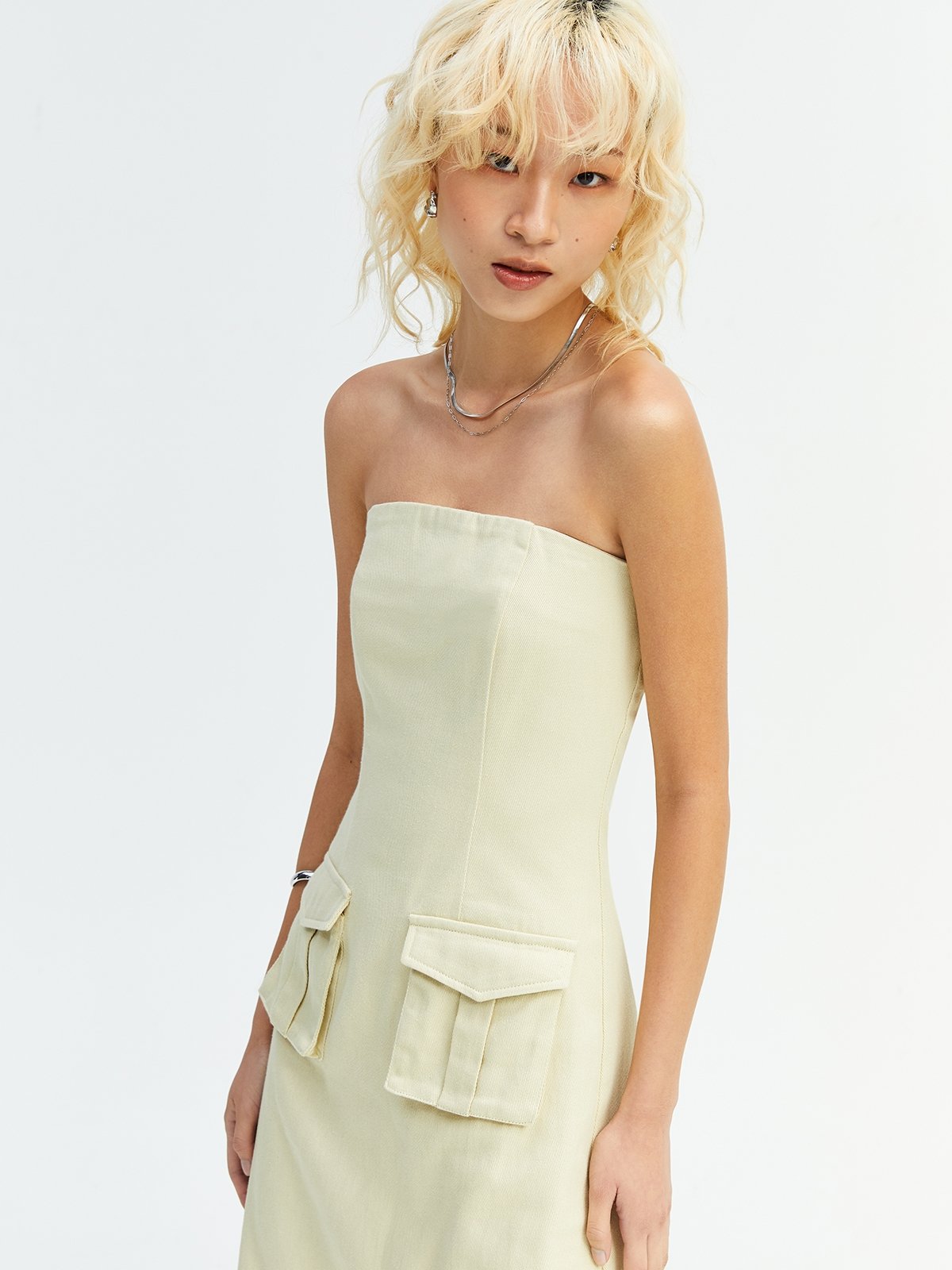 Back Slit Tube Dress Beige Pomelo Fashion