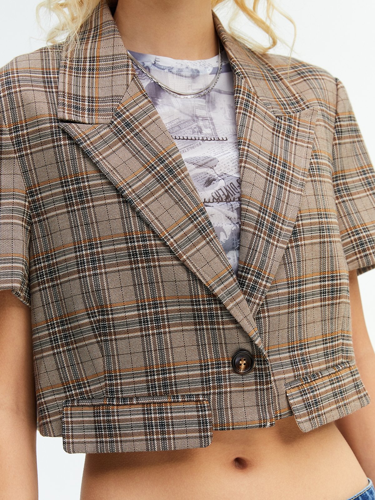 Cropped plaid blazer top
